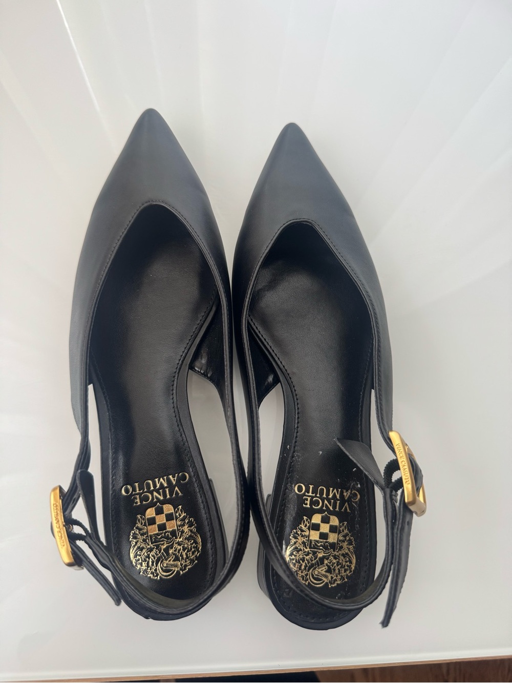 Vince Camuto Black Leather Vailey Slingback Pointed-Toe Pumps - Picture 2 of 4